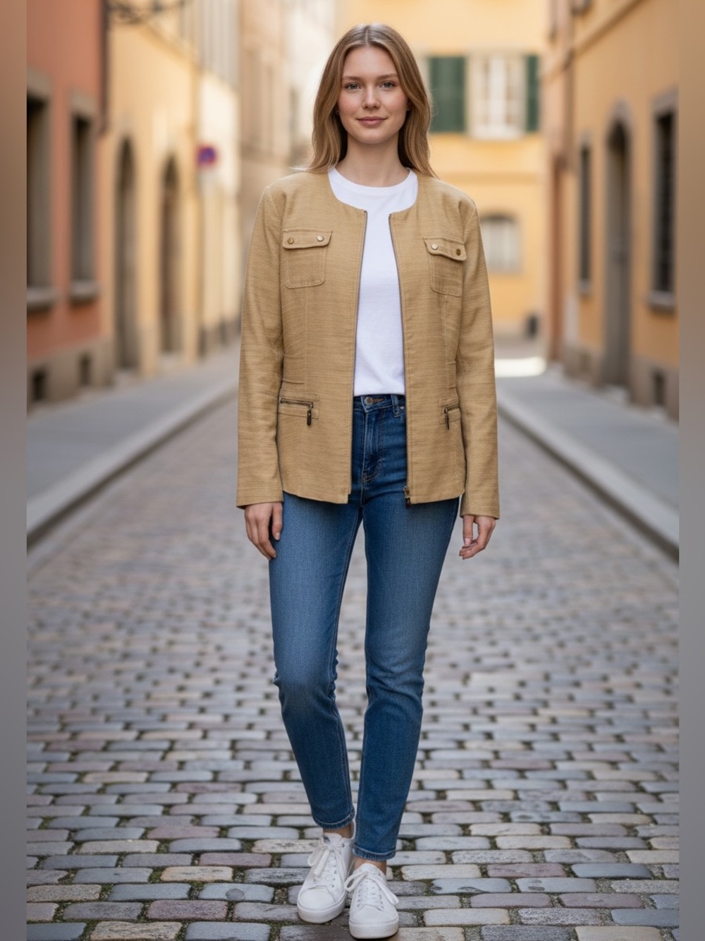 Dana Buchman Light Tan Collarless Blazer/Jacket